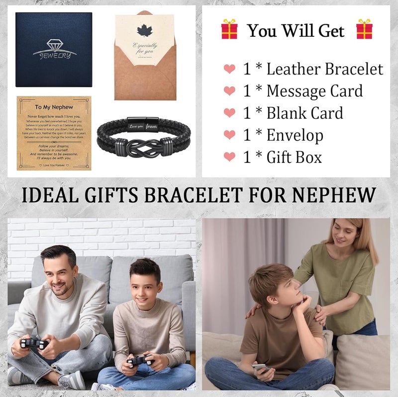 EPIRORA Gifts for Men Boys- Black Braided Leather Infinity Knot Bracelets for Son Grandson Nephew Brother Dad Husband, Jewelry Gifts for Christmas Birthday Graduation Anniversary Valentine's Day - Image 3